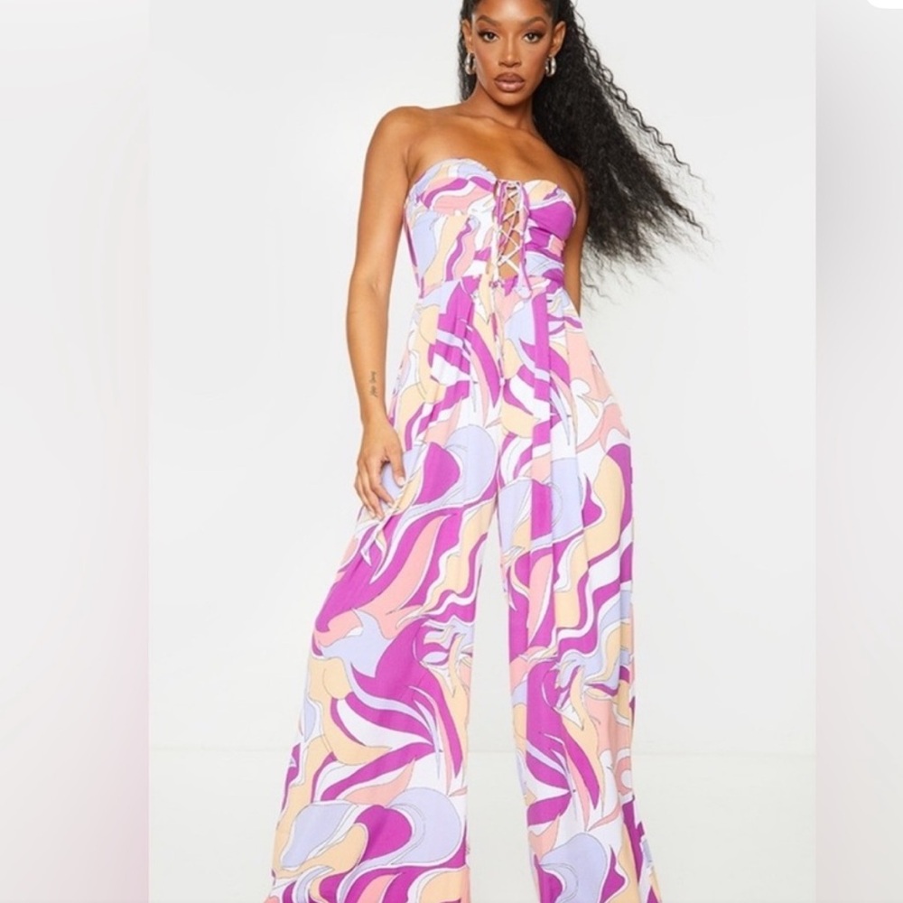 PrettyLittleThing Multicolor Abstract Jumpsuit
